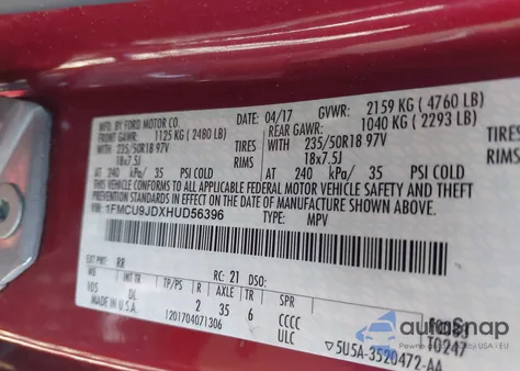 2017 Ford Escape Titanium из США, поврежденный, VIN 1FMCU9JDXHUD56396